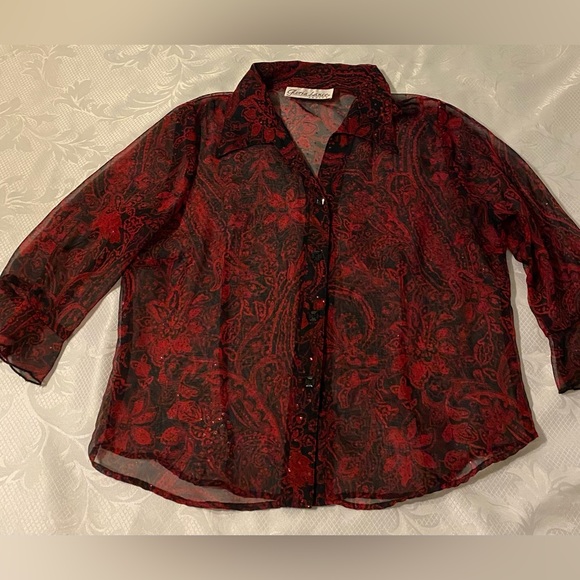 Gloria Lance Petite floral sparkly blouse. Size XL - Picture 3 of 7